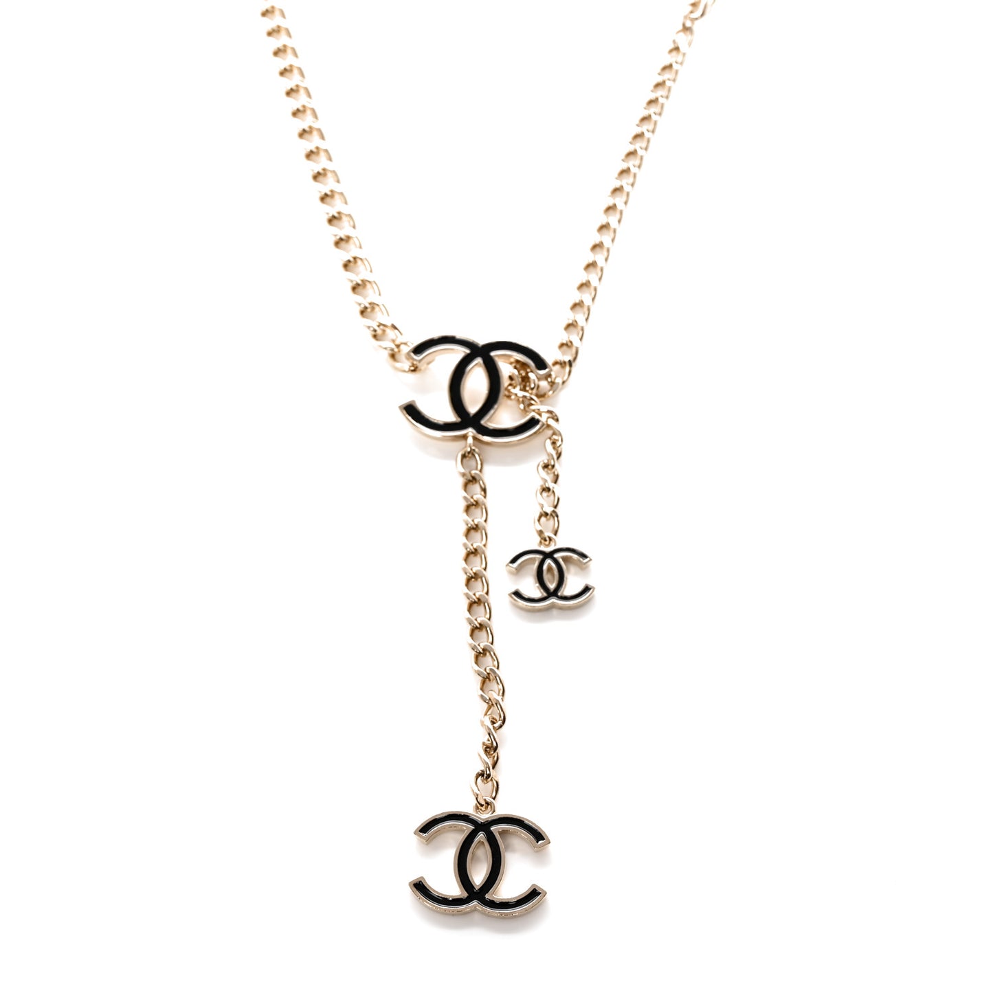 Enamel CC Chain Logo Belt Gold Black