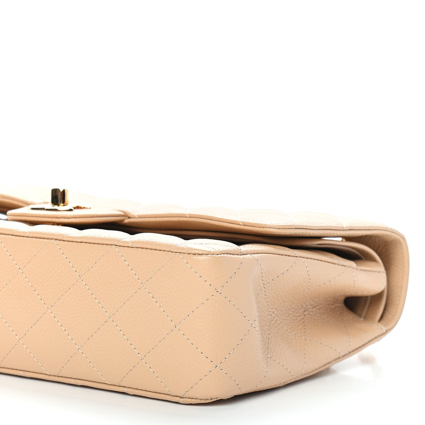 Caviar Quilted Medium Double Flap Beige