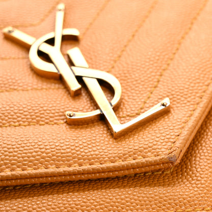 Saint Laurent Grain De Poudre Matelasse Chevron Cassandre Chain Wallet Senape Yellow 14 of 20