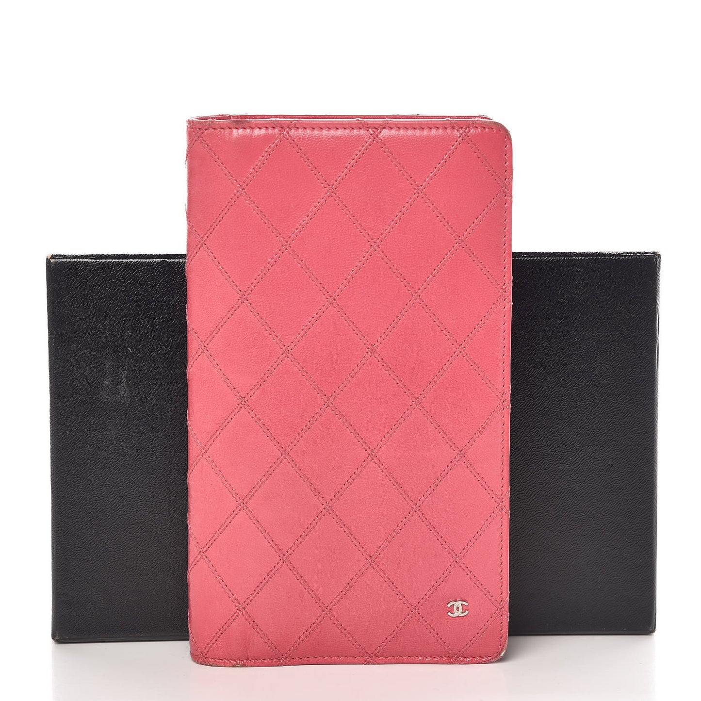 Lambskin Diamond Stitched Yen Wallet Fuchsia