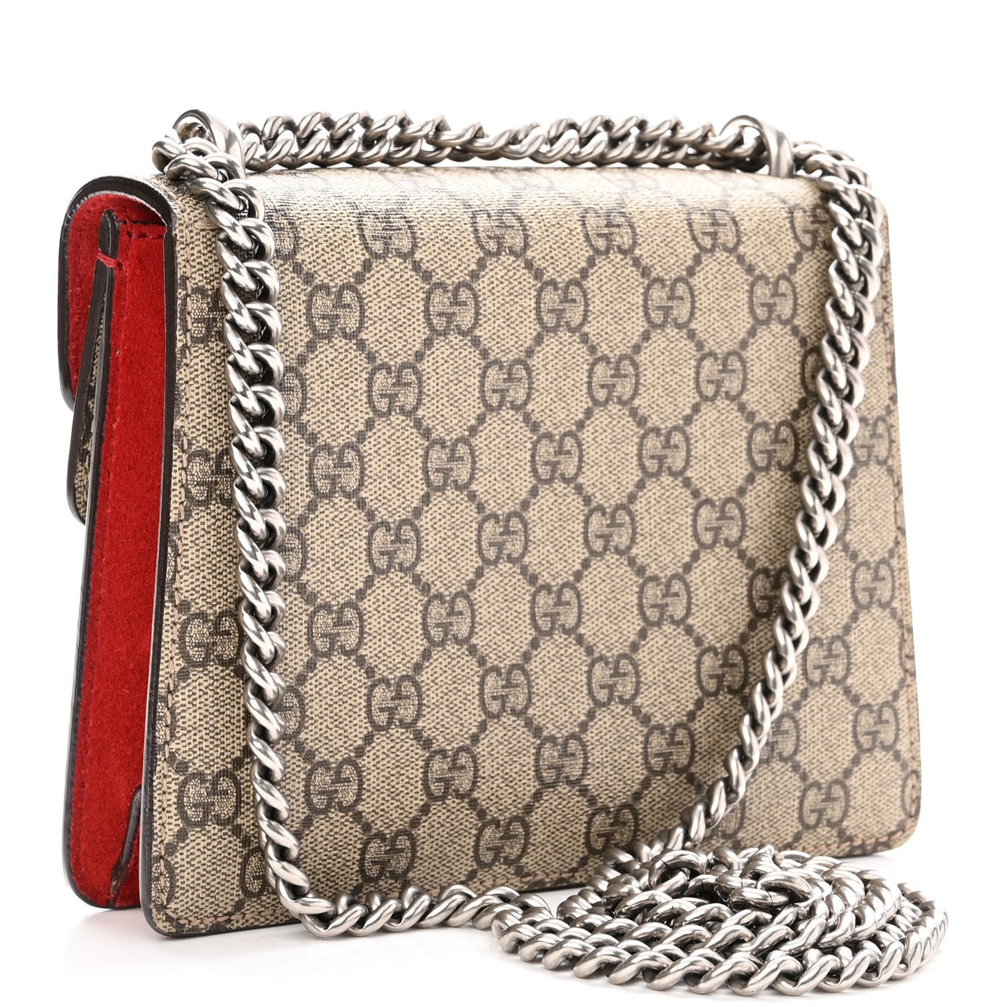 GG Supreme Monogram Suede Mini Dionysus Shoulder Bag Beige Ebony Vulcanic Red