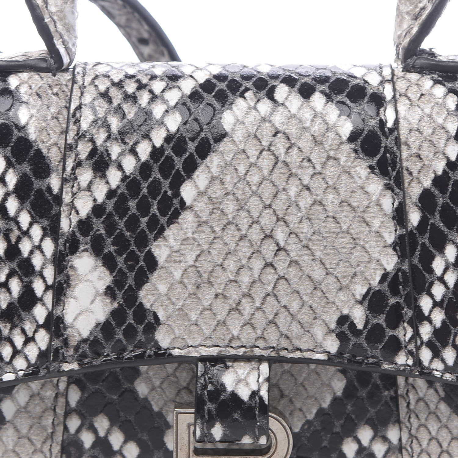 Balenciaga Shiny Calfskin Python Effect Hourglass Top Handle Bag Mini Black White 10 of 10