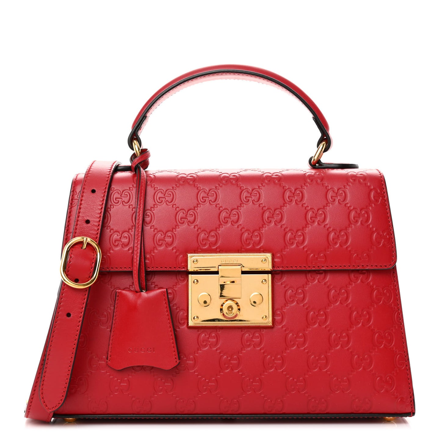 Guccissima Signature Small Padlock Top Handle Bag Hibiscus Red