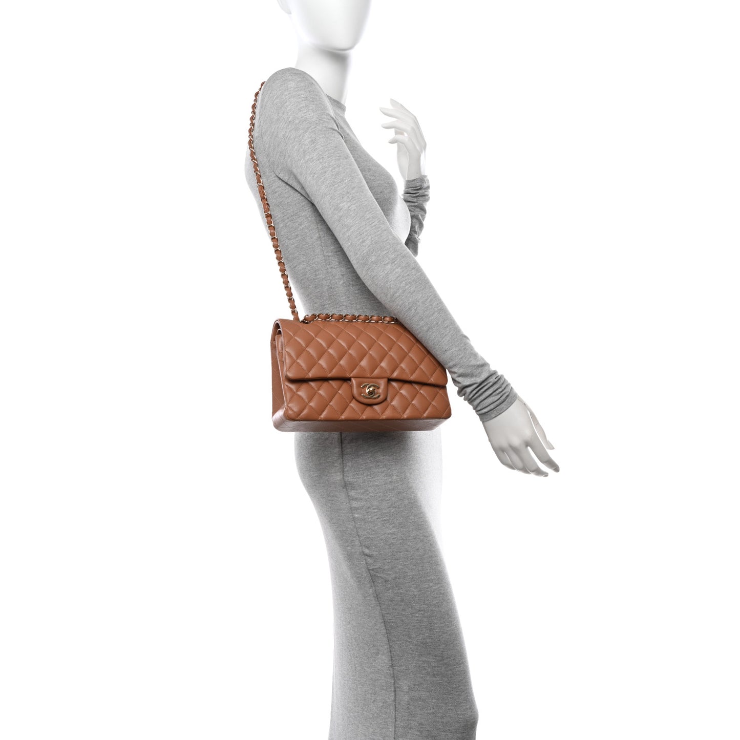 Lambskin Quilted Medium Double Flap Brown