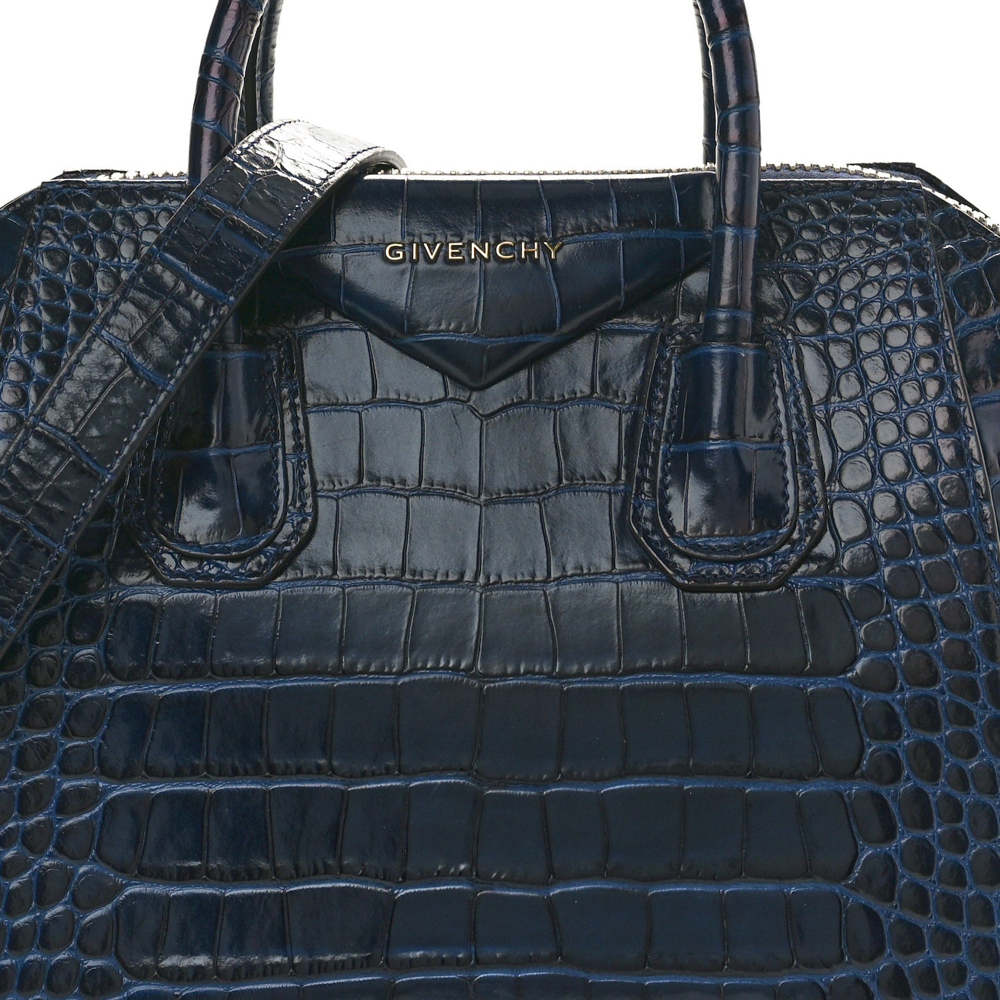 Calfskin Crocodile Embossed Small Antigona Deep Blue