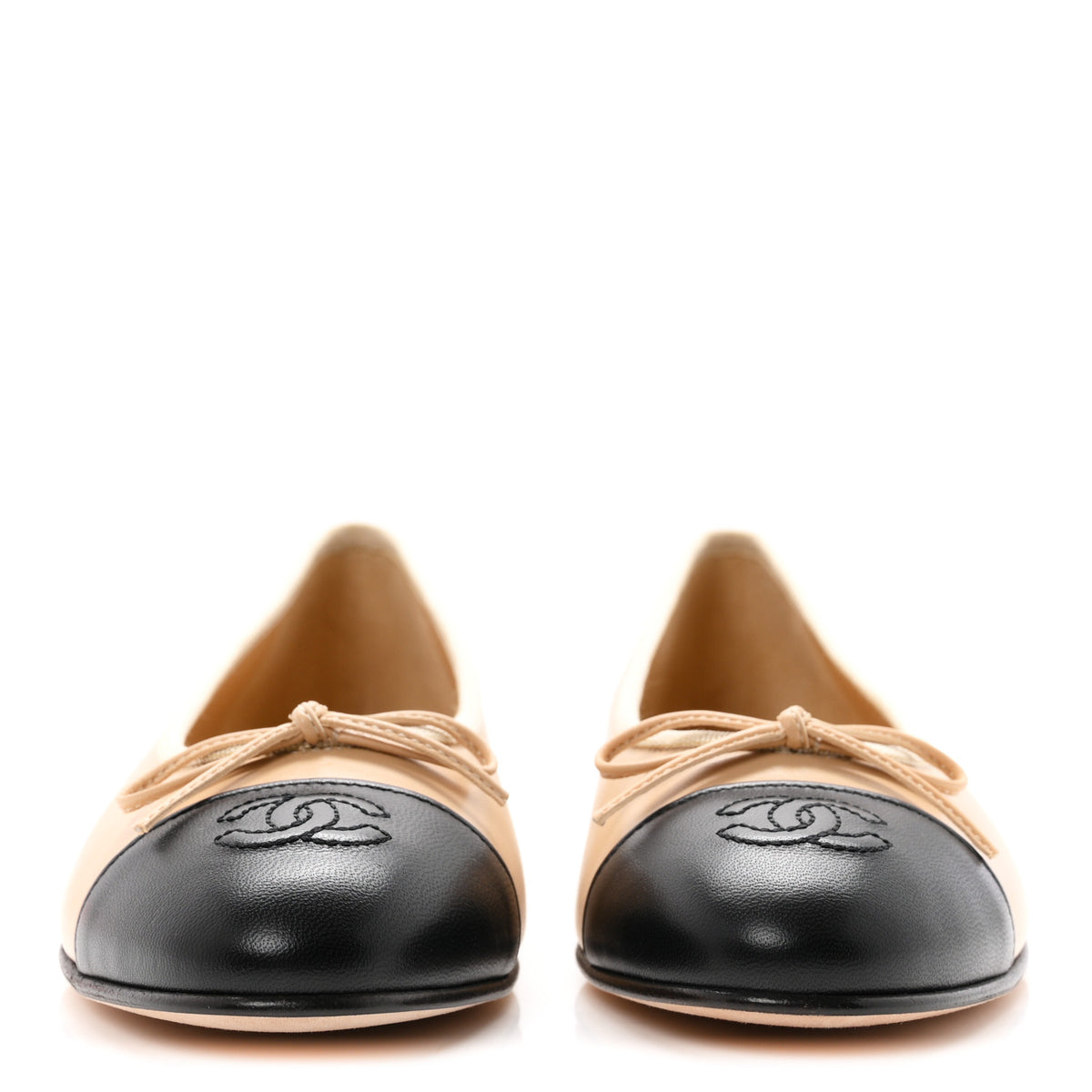 Chanel Lambskin Cap Toe CC Ballerina Flats 38.5 Beige Black 3 of 10