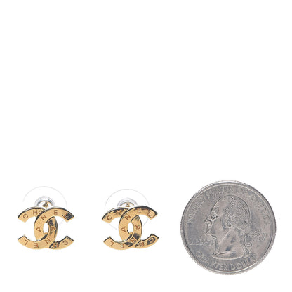 Chanel Metal CC Paris Button Stud Earrings Gold 2 of 5
