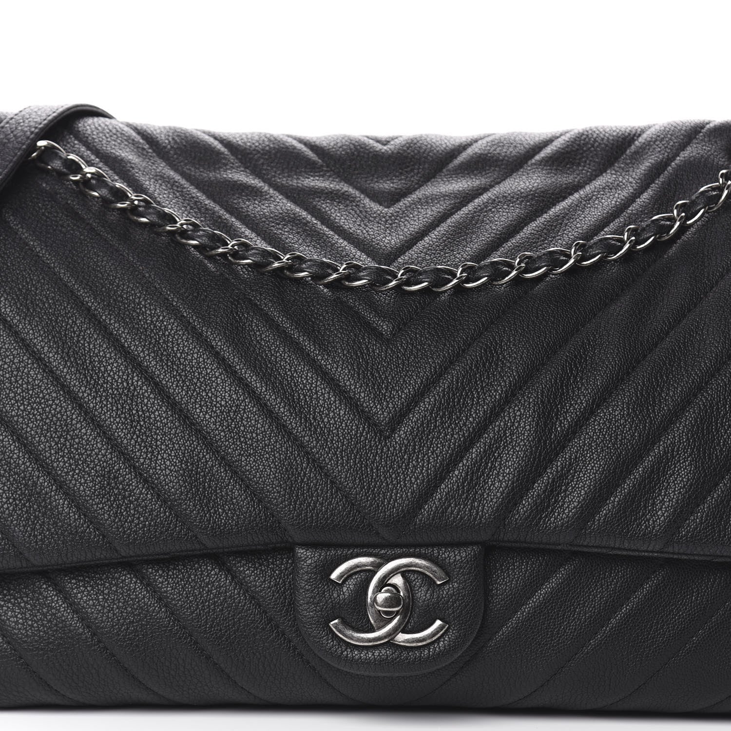 Chanel Calfskin Chevron Quilted XXL Travel Flap Bag Black 12 of 12