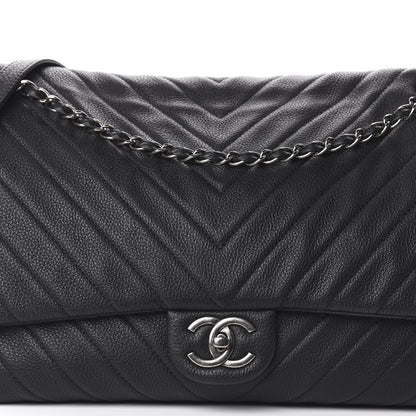 Chanel Calfskin Chevron Quilted XXL Travel Flap Bag Black 12 of 12