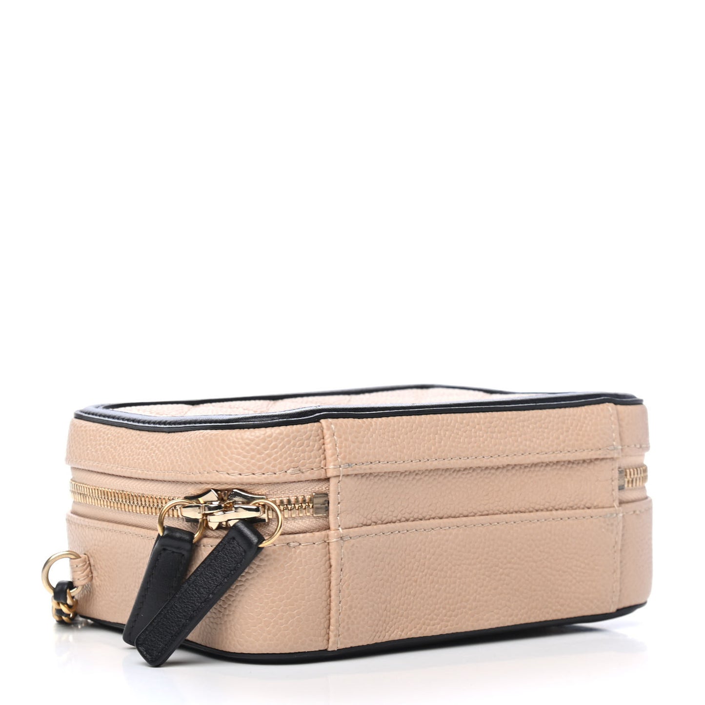 Caviar Quilted Small CC Filigree Vanity Case Beige Black