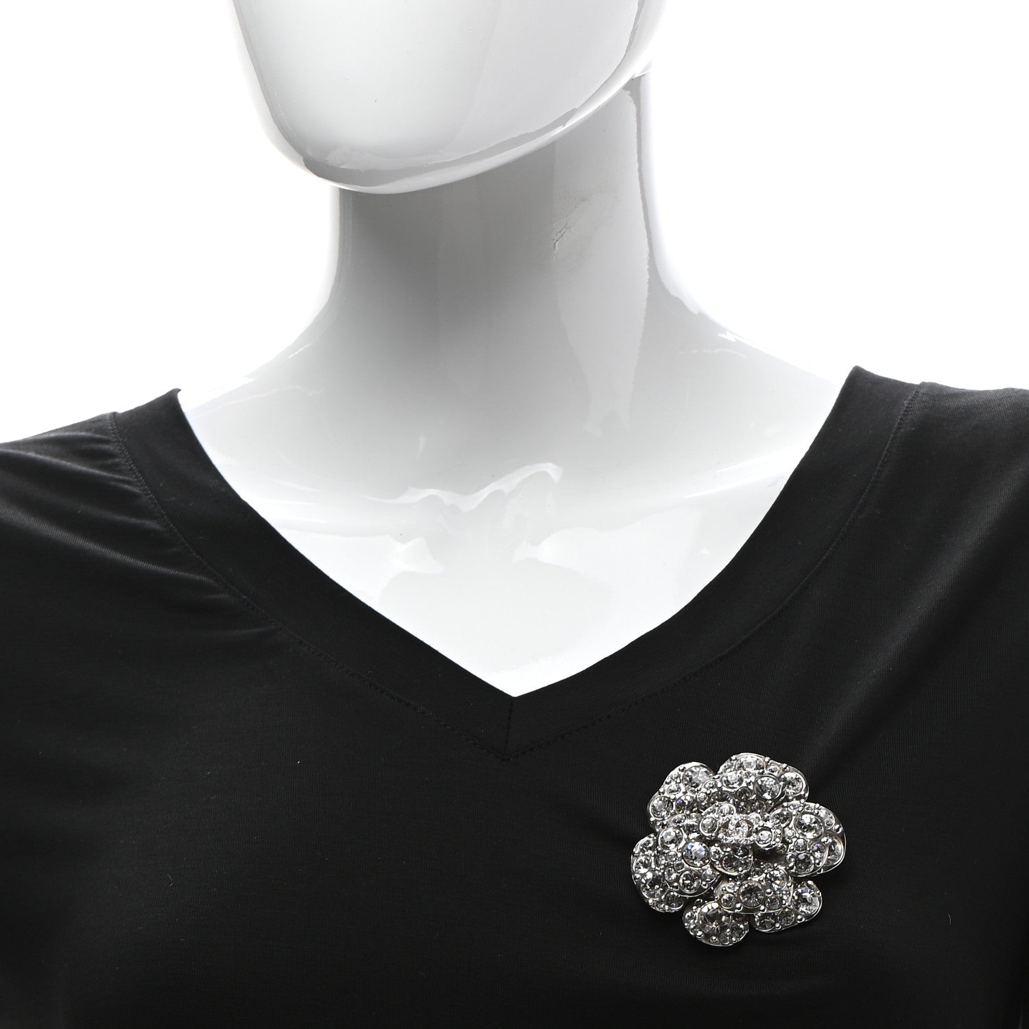 Chanel Swarovski Crystal Camellia CC Brooch Silver 2 of 5