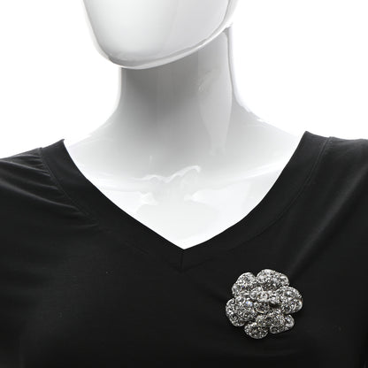 Chanel Swarovski Crystal Camellia CC Brooch Silver 2 of 5
