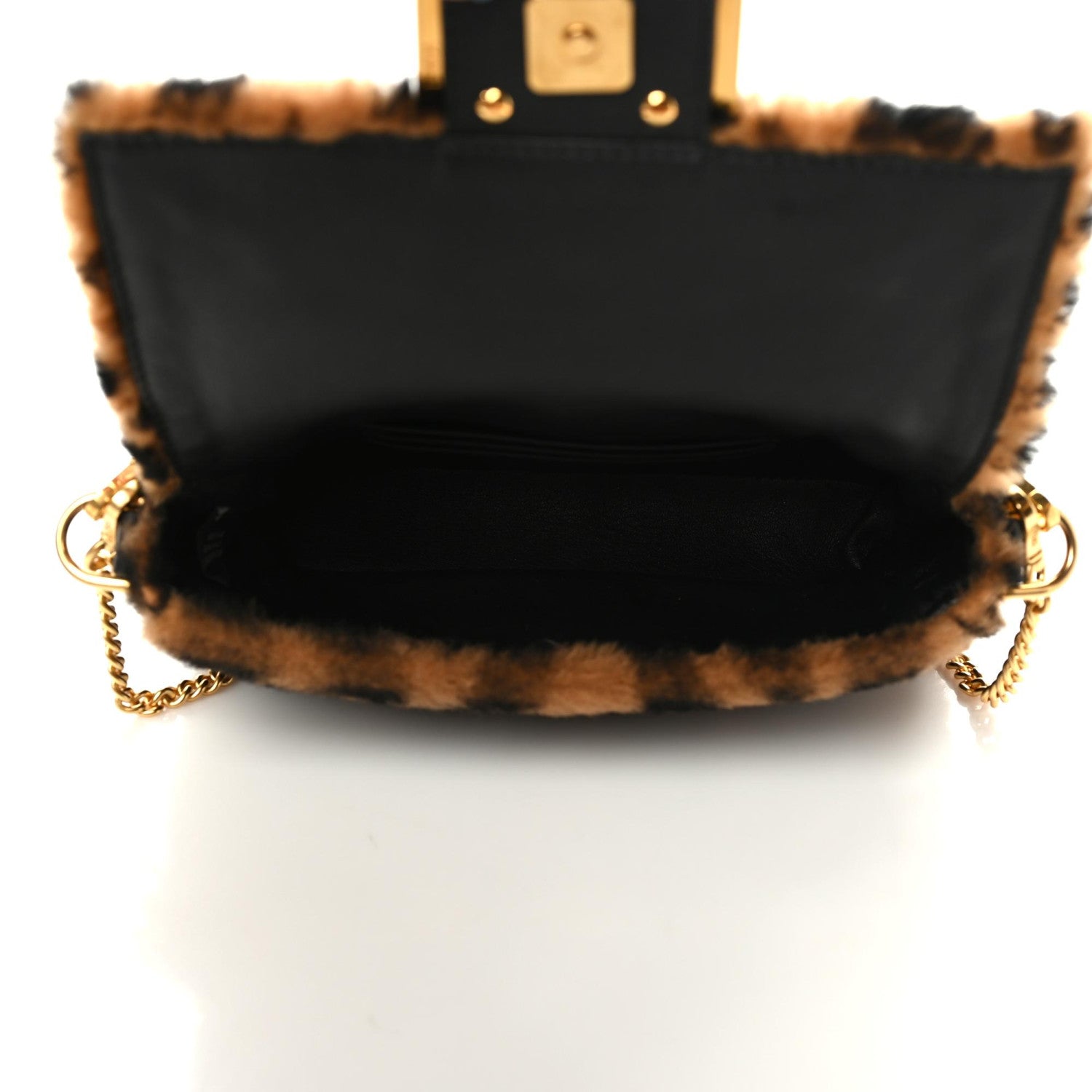 Fendi Shearling Vitello Dolce Macro FF 1974 Mini Baguette Tobacco Black 7 of 10