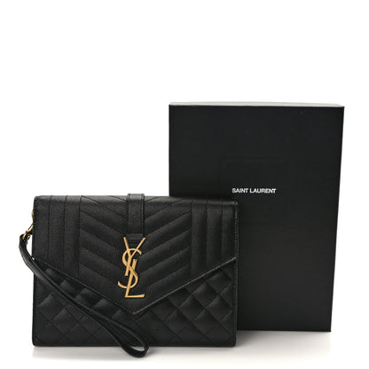 Saint Laurent Grain De Poudre Textured Mixed Matelasse Triquilt Monogram Clutch Black 11 of 11