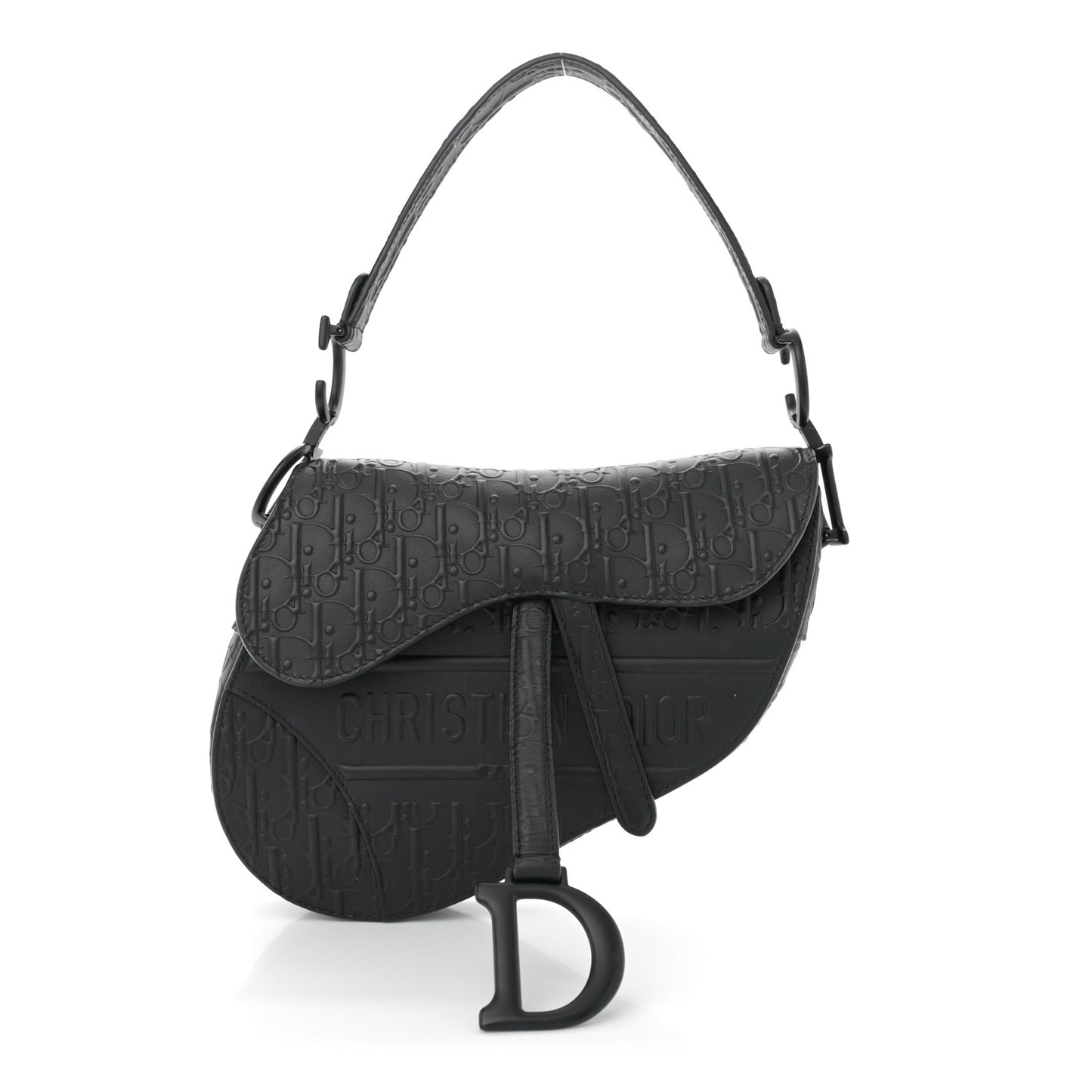 Calfskin Embossed Oblique Saddle Bag Black
