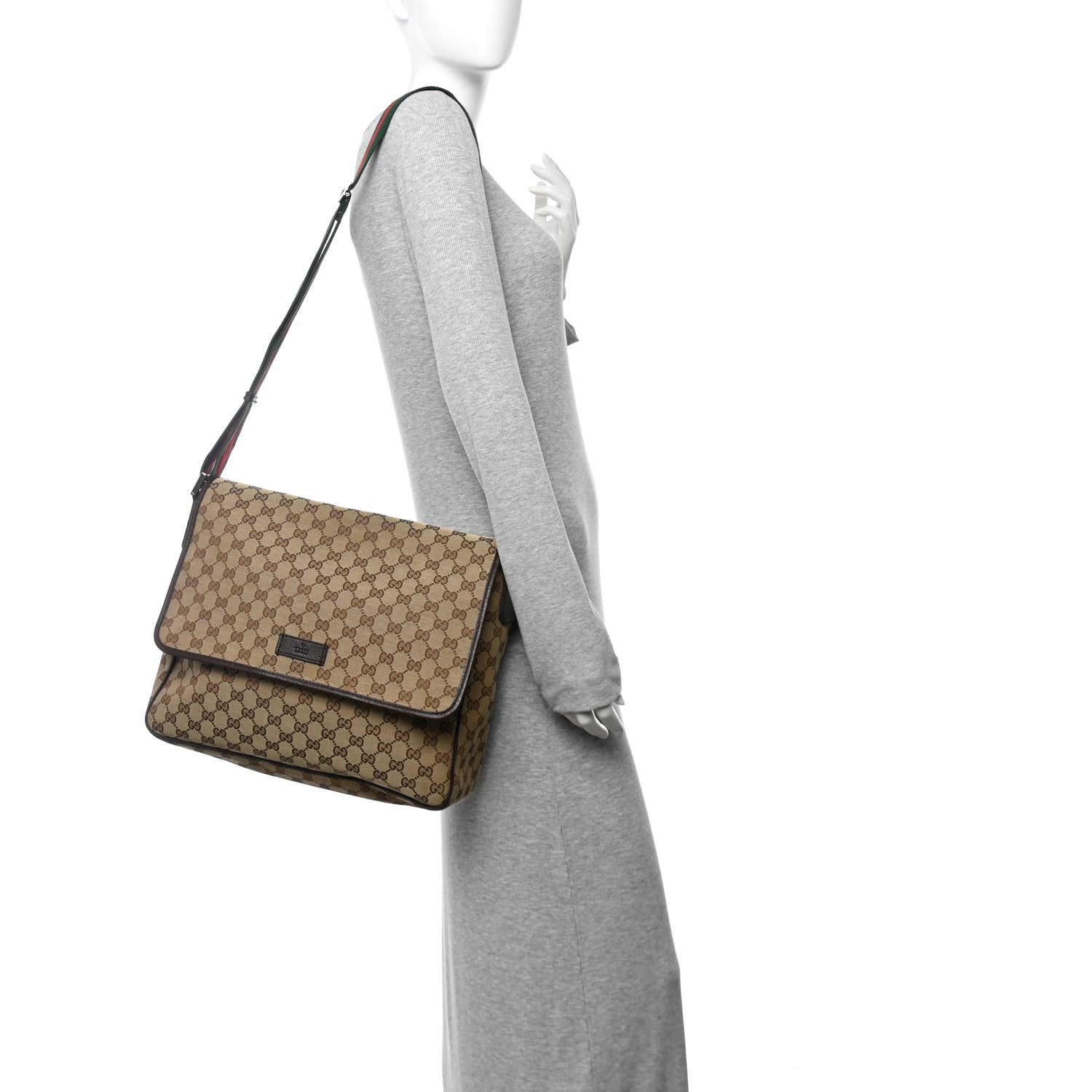 Gucci Monogram Web Medium Flap Messenger Beige Dark Brown 2 of 12