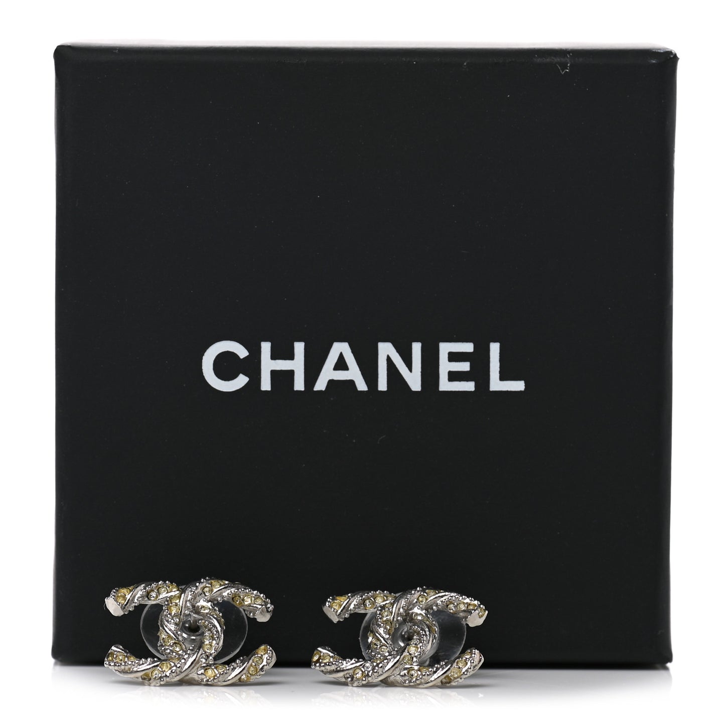 Crystal Twisted CC Earrings Silver