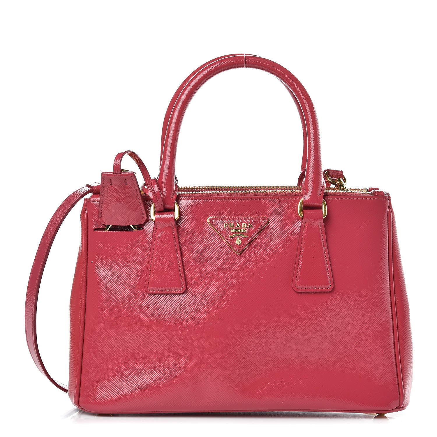 Prada Saffiano Vernice Mini Galleria Double Zip Tote Peonia 1 of 14