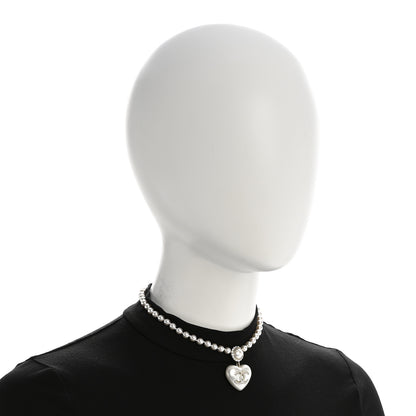 Chanel Pearl Crystal CC Heart Short Necklace Pearly White Gold 2 of 6