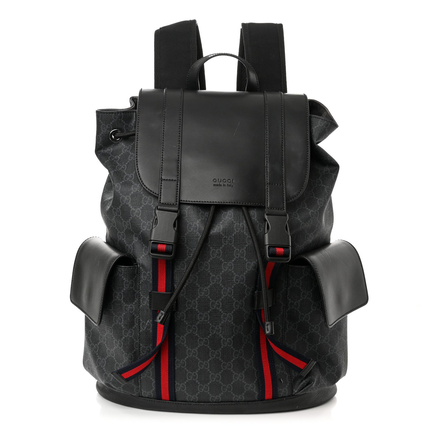 Gucci Soft GG Supreme Monogram Appia Calfskin Web Double Buckle Backpack Black 1 of 13