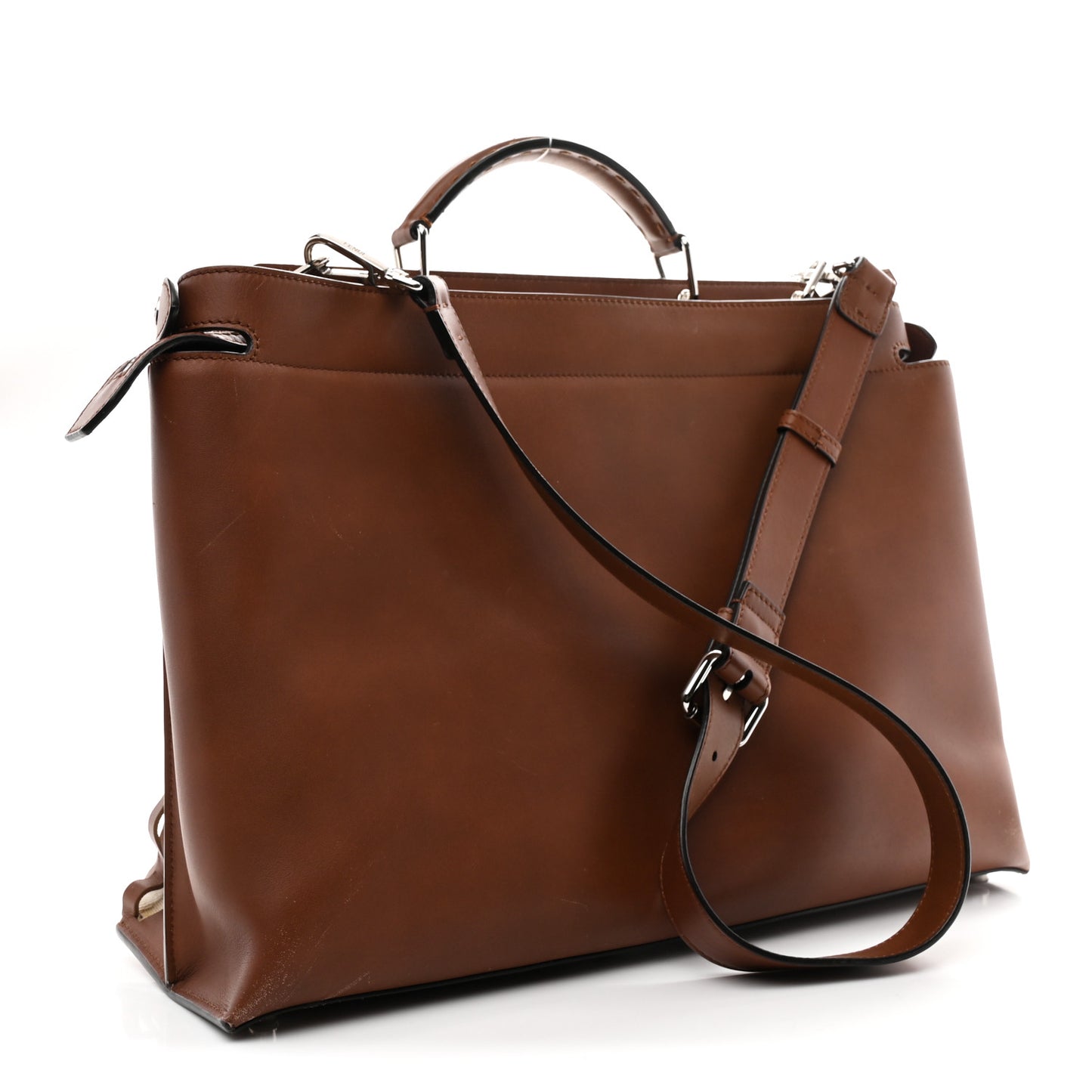 Canvas Calfskin Laser Cut Large Peekaboo Iconic Essential Satchel Brown