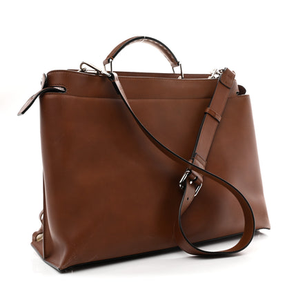 Fendi Canvas Calfskin Laser Cut Large Peekaboo Iconic Essential Satchel Brown 3 of 10