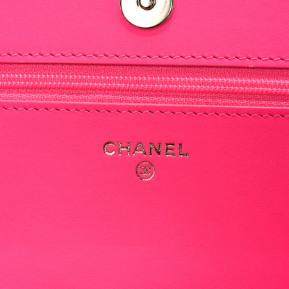 Chanel Patent Chevron Quilted Boy Wallet On Chain WOC Neon Pink 6 of 12
