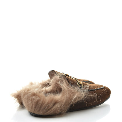 Gucci Velvet GG Monogram Fur Womens Princetown Slippers 37.5 Brown Black Natural 4 of 8