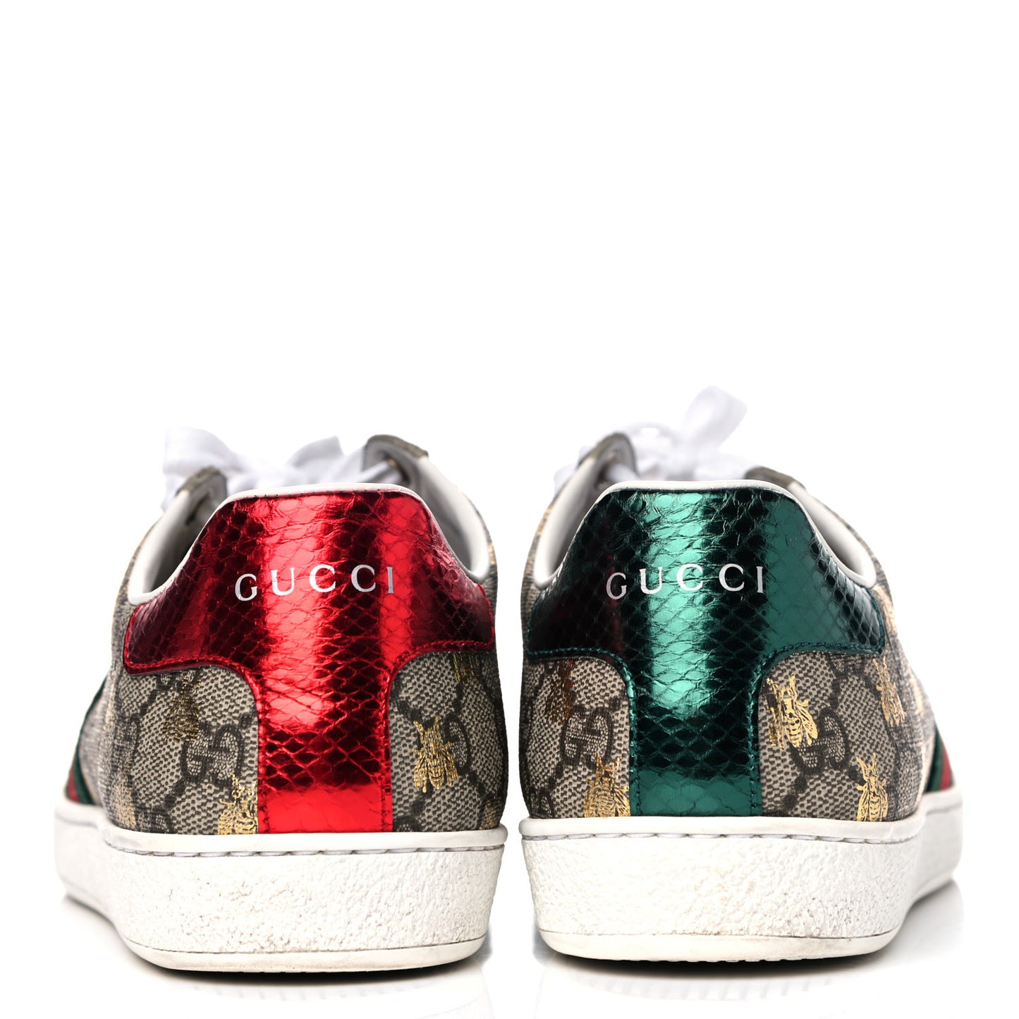 GG Supreme Monogram Bees Ayers Web Womens Ace Sneakers 38.5 Beige Oro Green Red