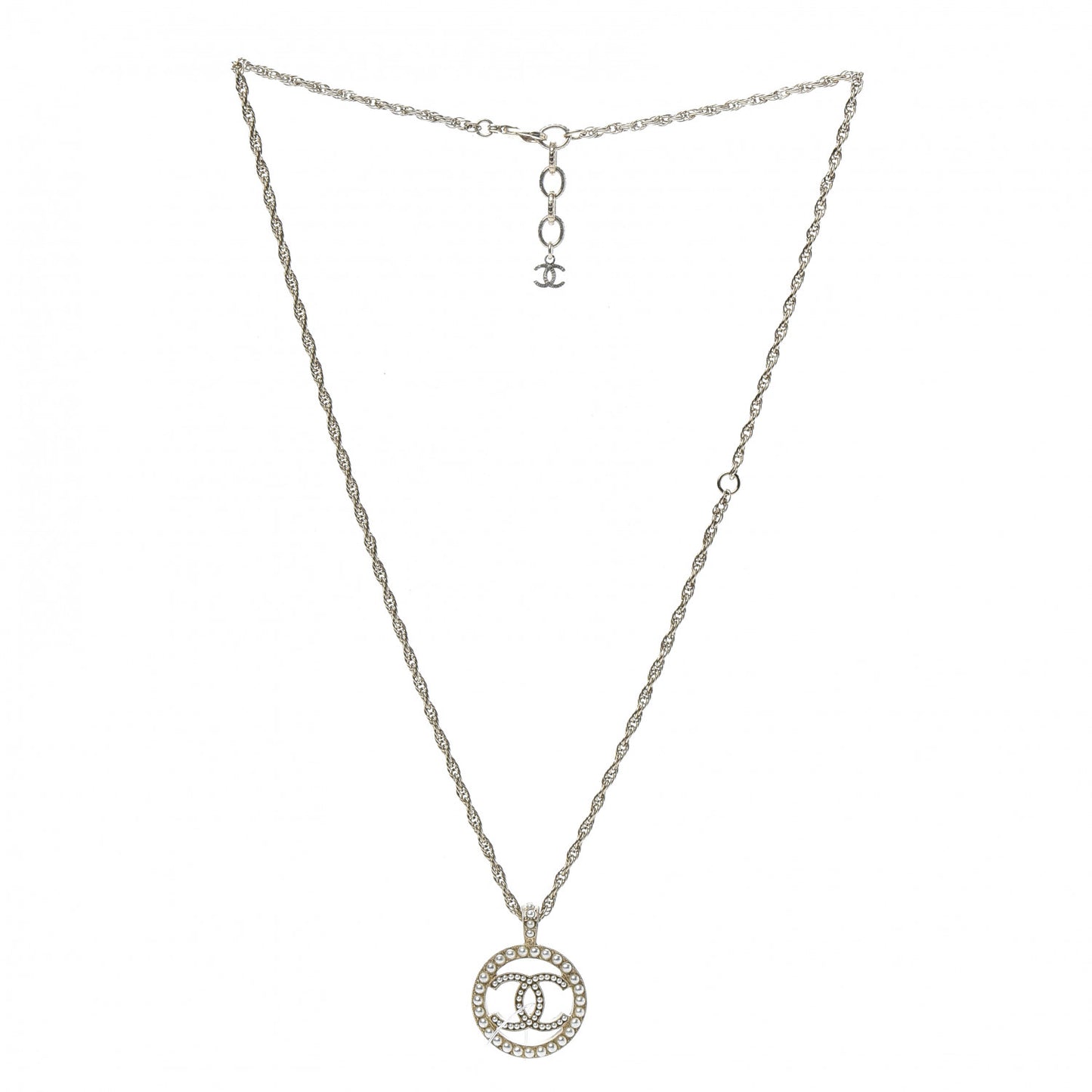 Pearl CC Round Pendant Necklace Gold