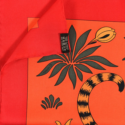 Hermes Silk Les Leopards Scarf 90 Orange Abricot Vert 3 of 4
