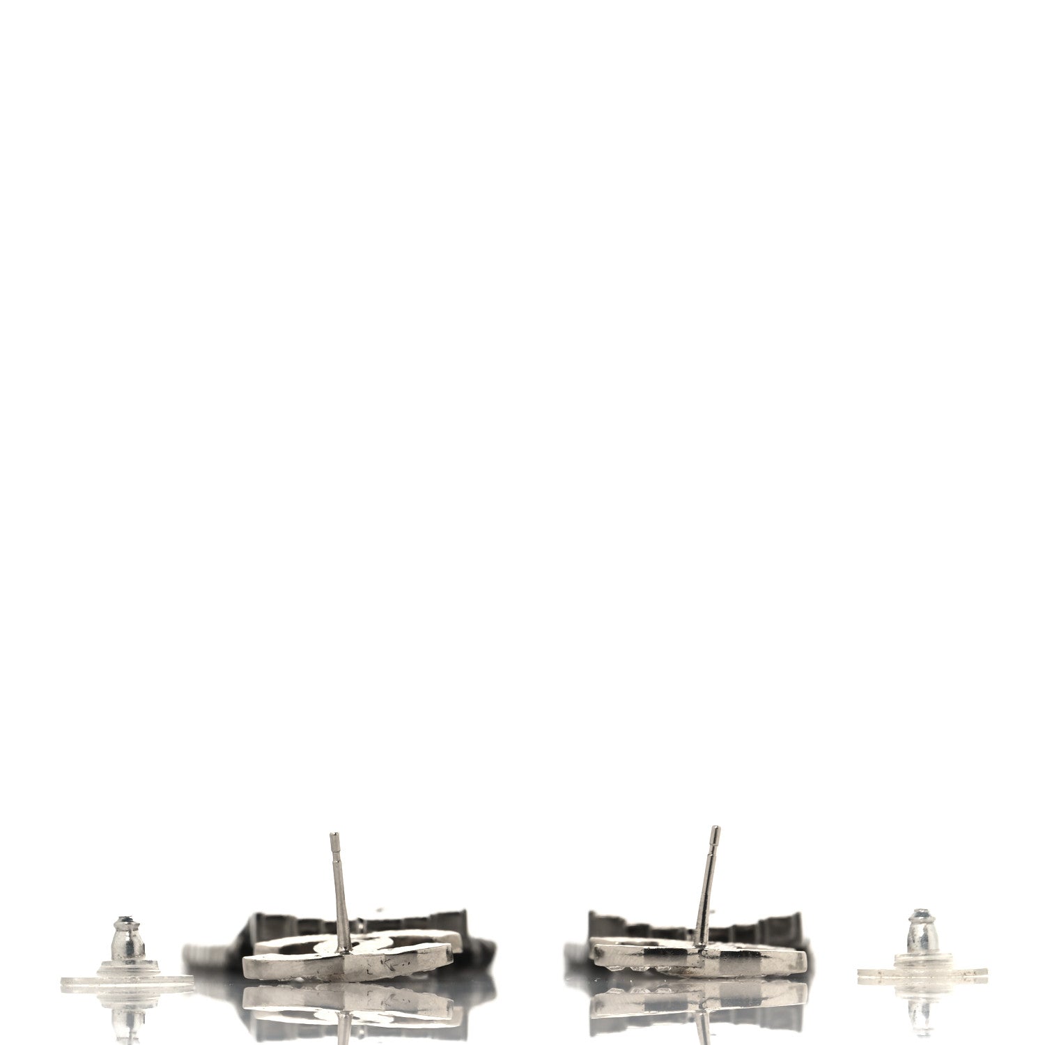 Chanel Crystal CC Strass Cha-Nel Logo Drop Earrings Silver Black 7 of 8