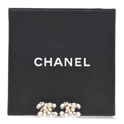 Chanel Pearl Crystal CC Earrings Silver 5 of 5