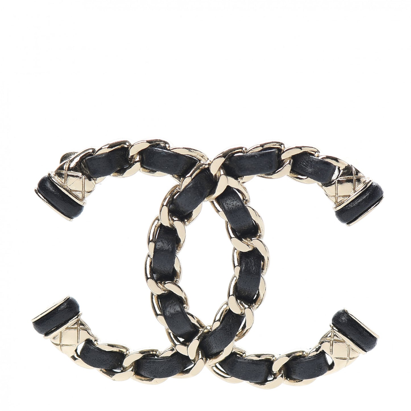 Lambskin Chain CC Brooch Black Gold