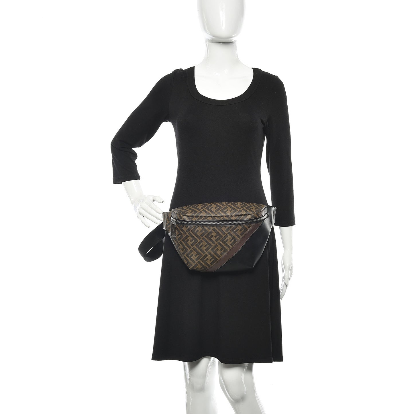 Glazed Fabric Vitello Liberty FF 1974 Diagonal Belt Bag Tobacco Moresco Black