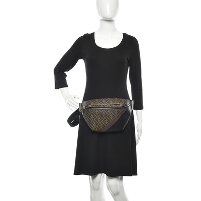 Fendi Glazed Fabric Vitello Liberty FF 1974 Diagonal Belt Bag Tobacco Moresco Black 2 of 11