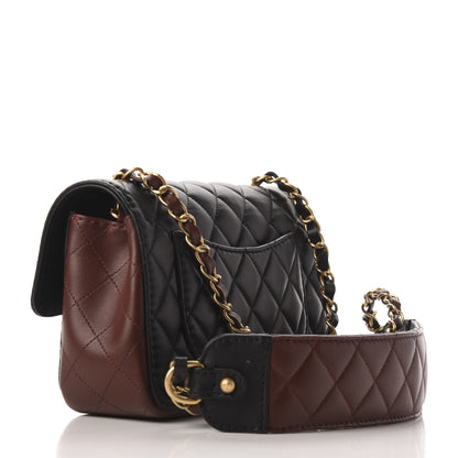 Chanel Calfskin Quilted Small Strap Into Flap Bag Black Brown 3 of 10