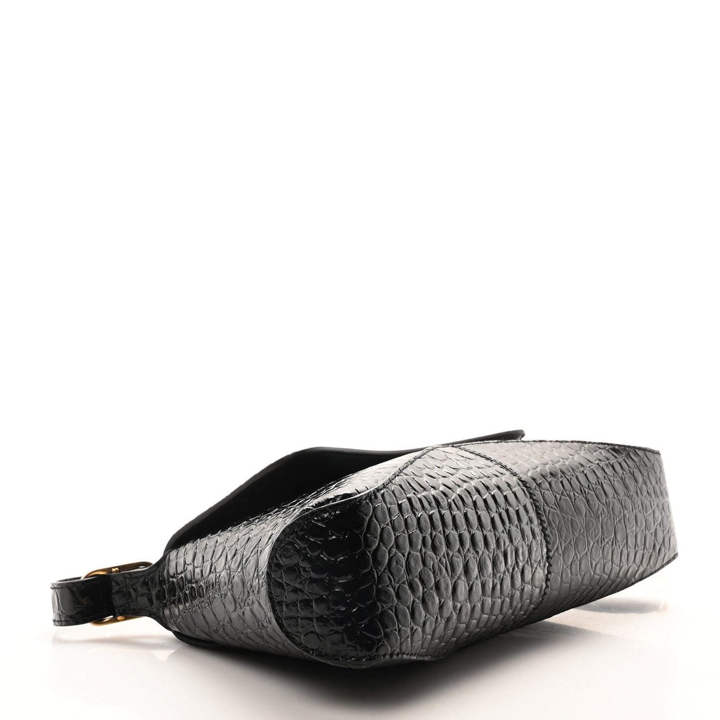 Shiny Super Supple Calfskin Crocodile Embossed Medium XX Flap Bag Black