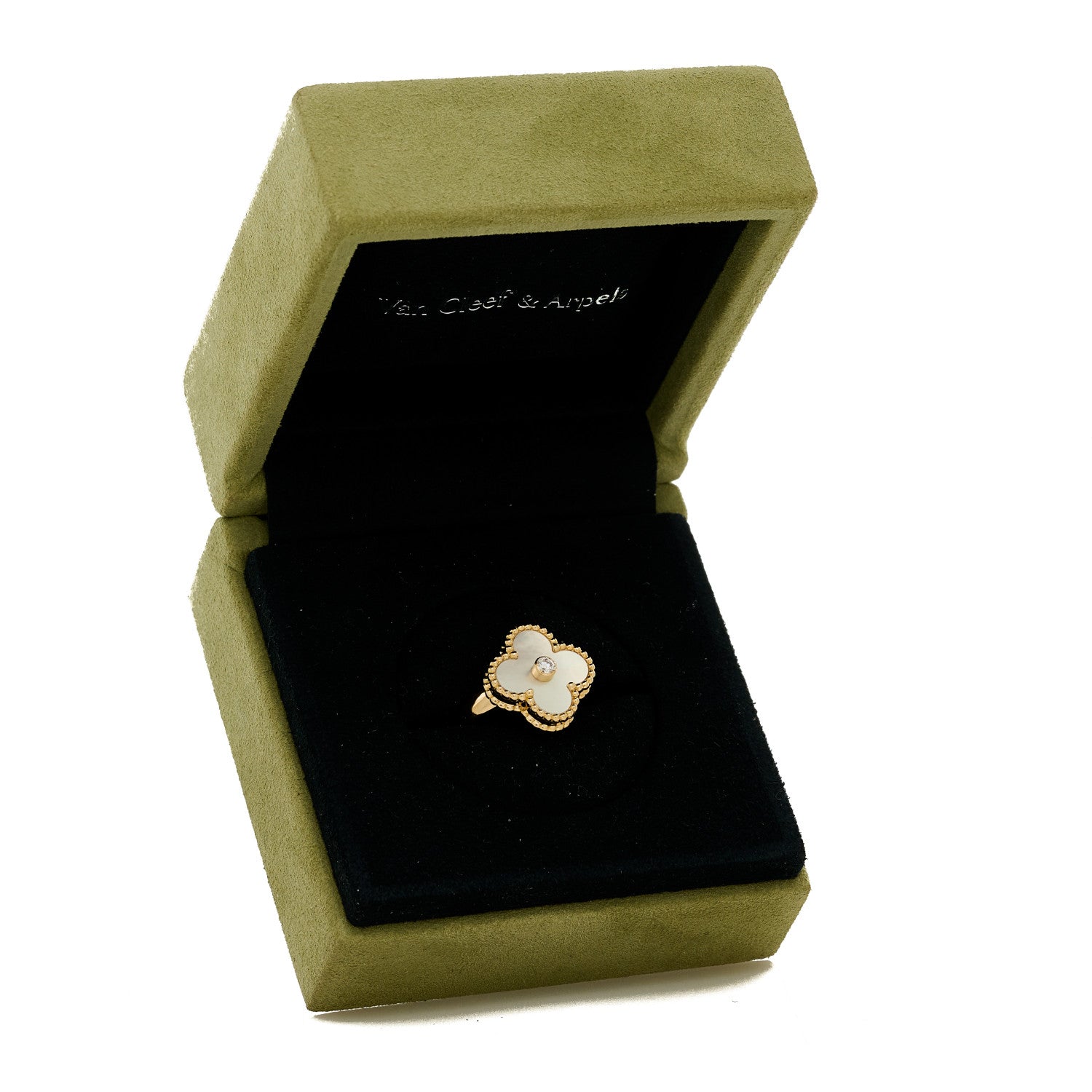 Van Cleef & Arpels 18K Yellow Gold Diamond Mother of Pearl Vintage Alhambra Ring 48 4.5 6 of 6