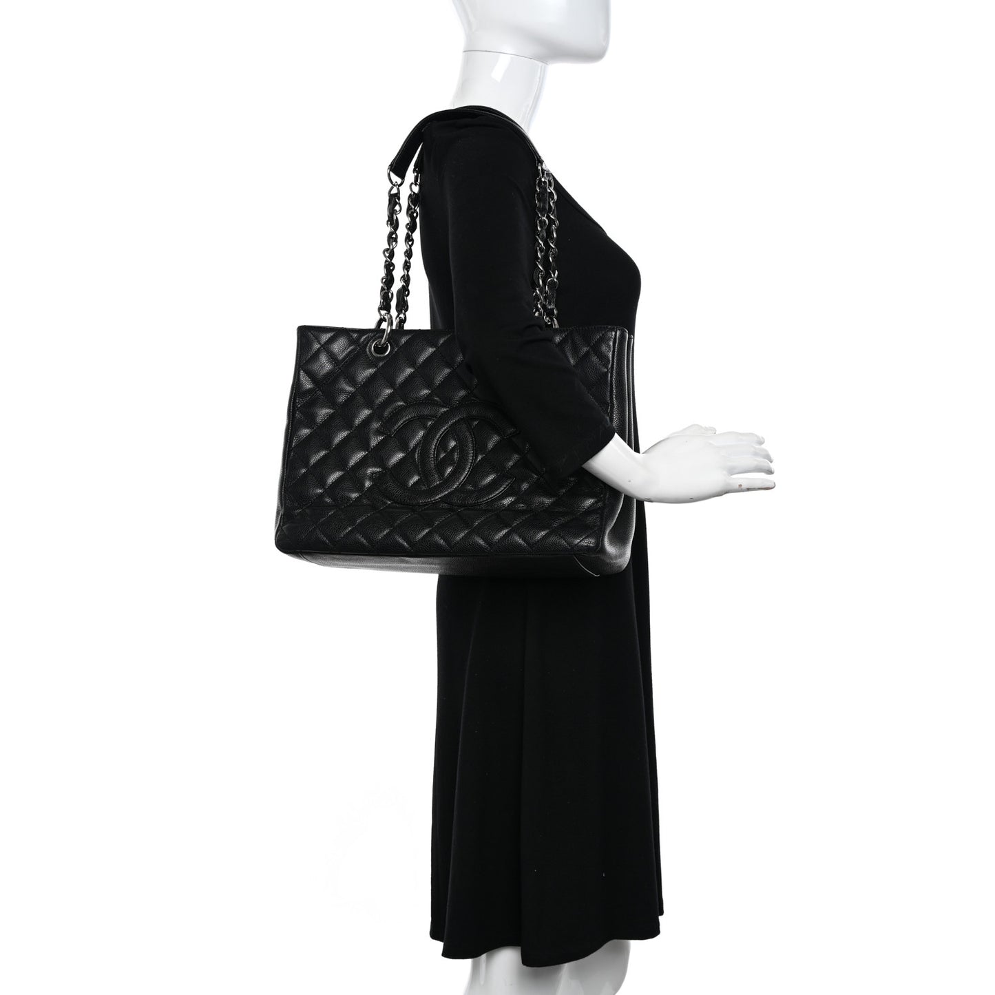 Caviar Quilted Grand Shopping Tote GST Black