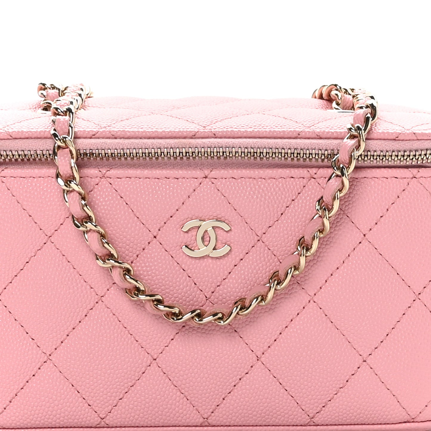 Caviar Quilted Small Vanity Case With Chain Pink