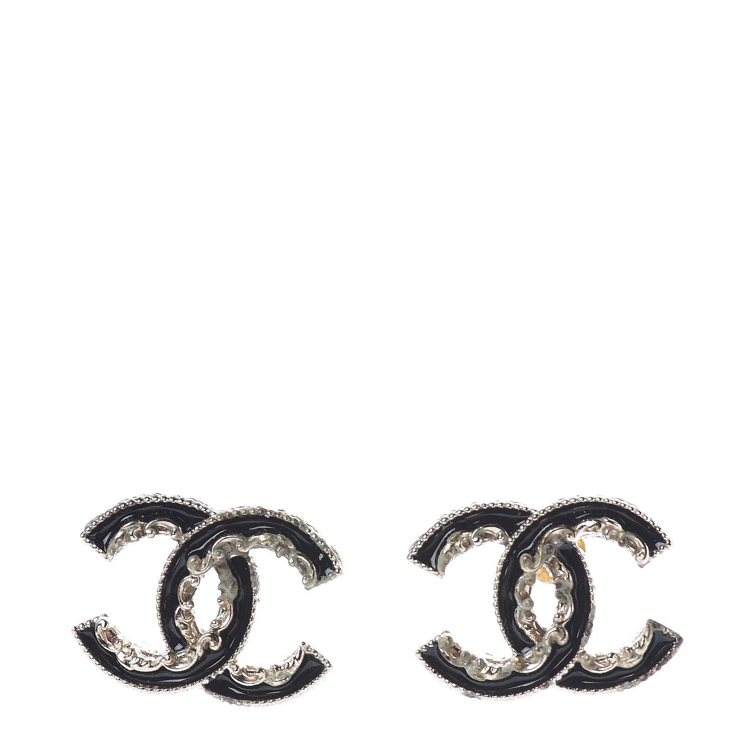 Chanel Enamel CC Baroque Earrings Black Gold 1 of 5