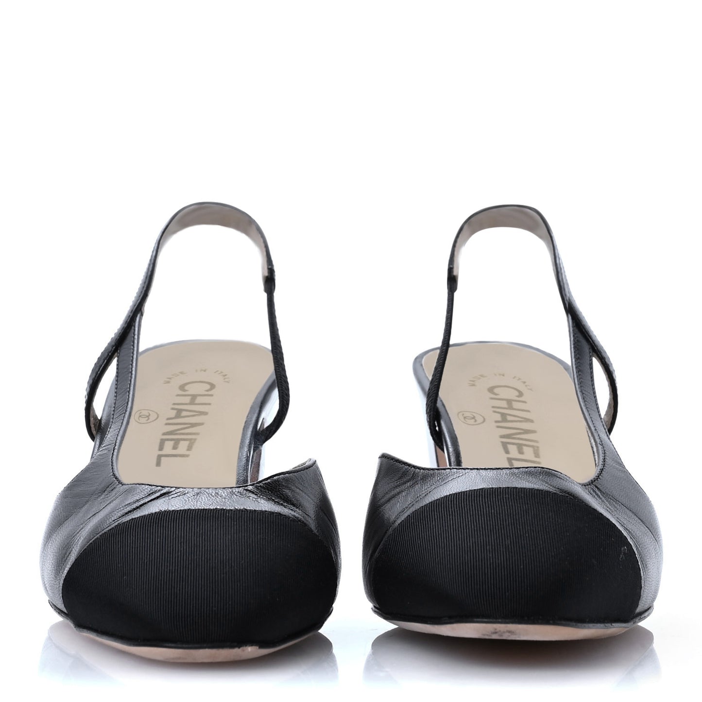 Lambskin Grosgrain Cap Toe CC Slingback Pumps 38 Black