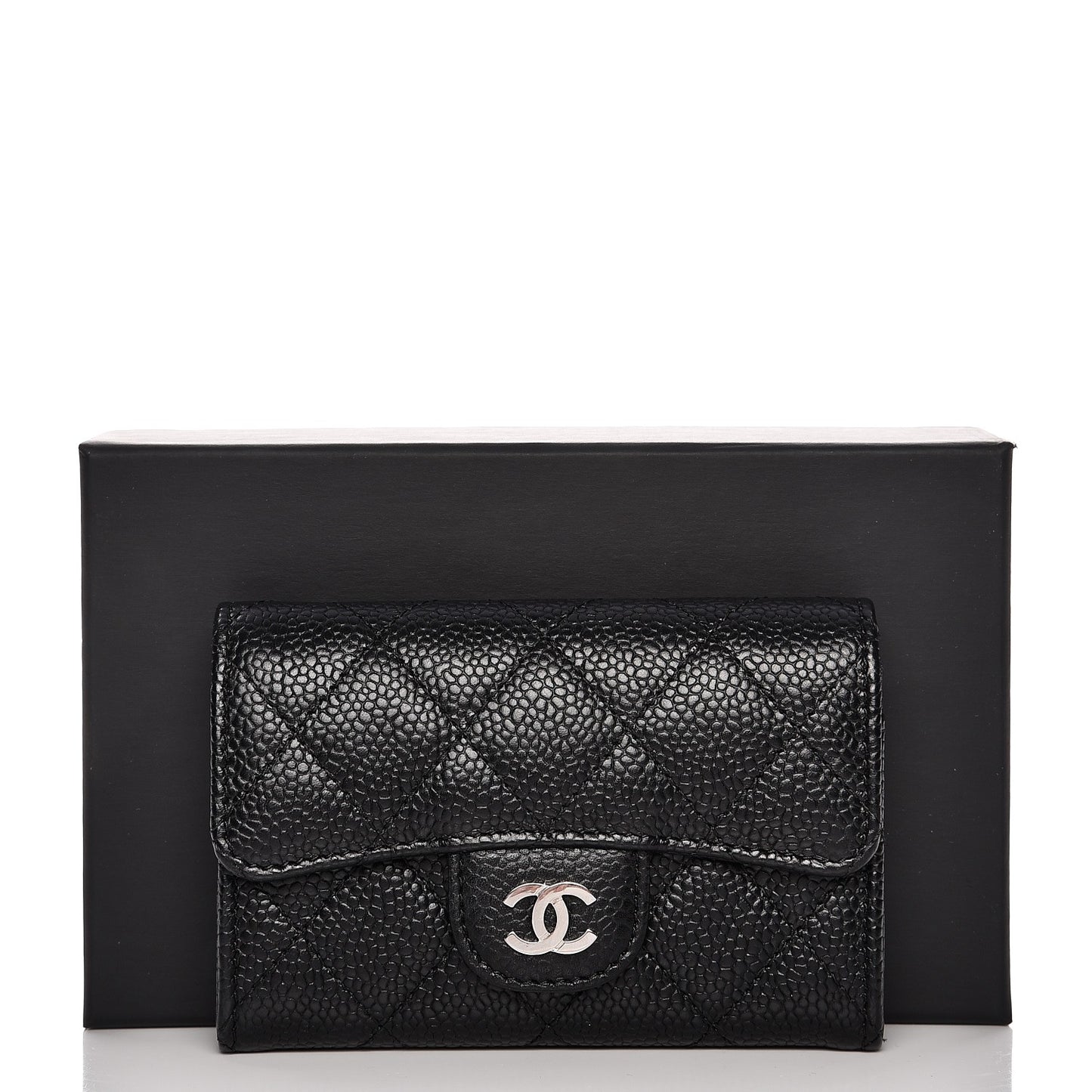 Caviar Quilted Flap Card Holder Black