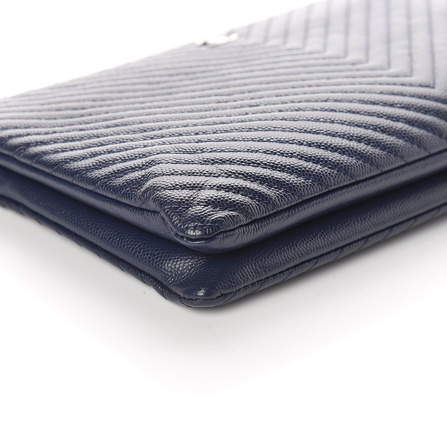 Chanel Caviar Chevron Quilted Small Zipped Pouch Navy 8 of 10