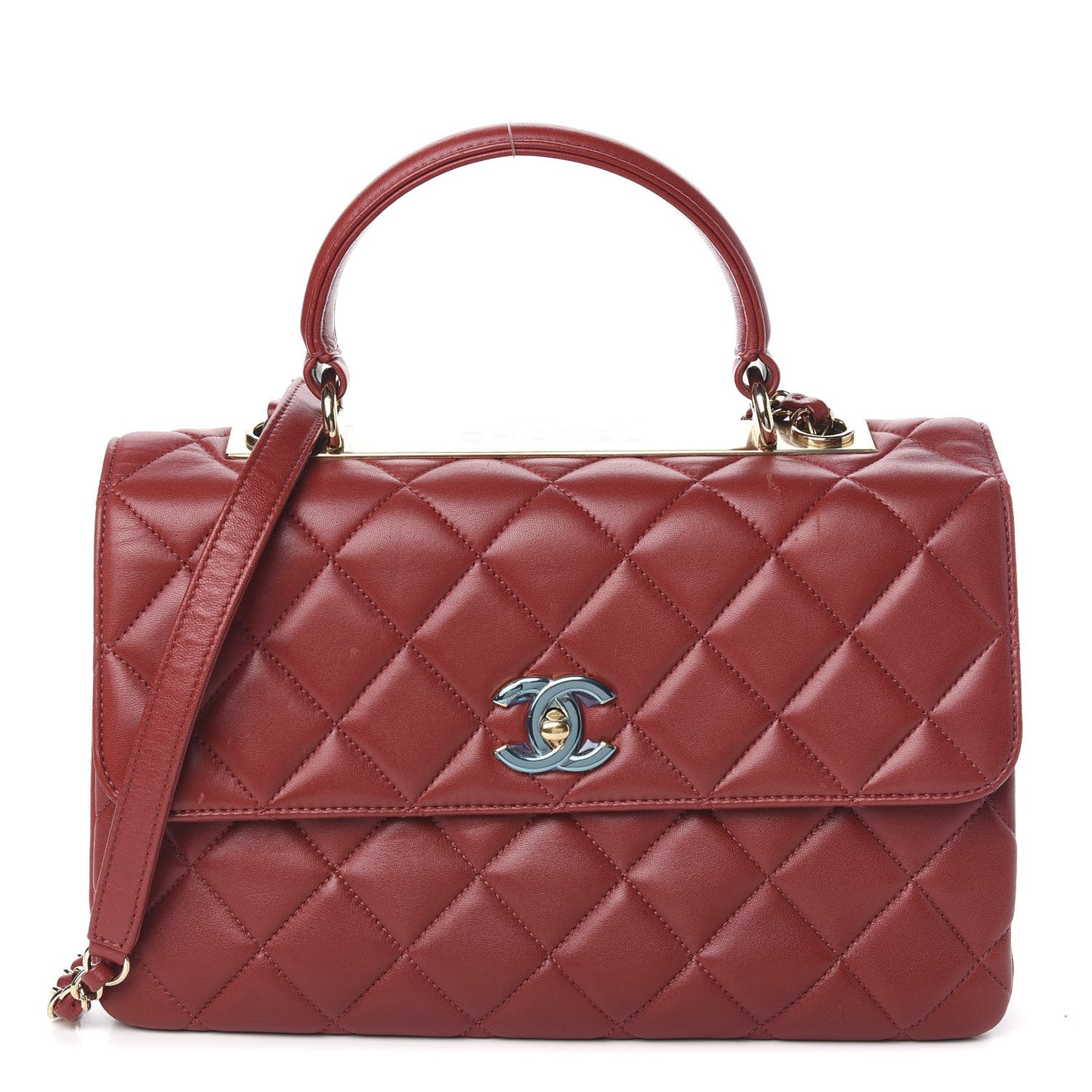 Lambskin Quilted Medium Trendy CC Flap Dual Handle Bag Red