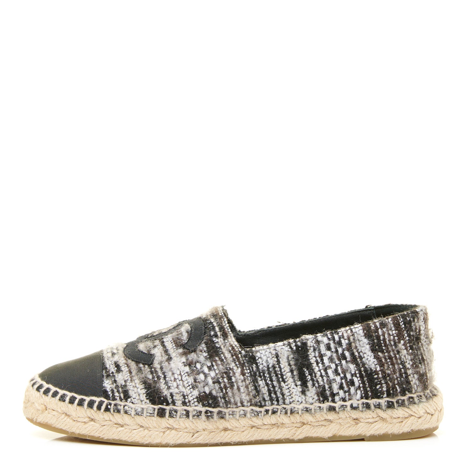 Chanel Tweed Grosgrain CC Espadrilles 38 Grey Black 1 of 9