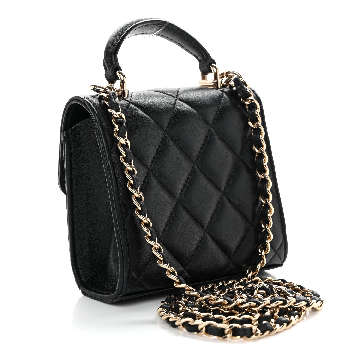 Chanel Lambskin Quilted Top Handle Flap Clutch With Chain Black 3 of 11