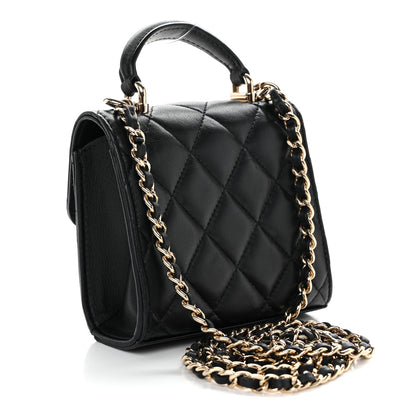 Chanel Lambskin Quilted Top Handle Flap Clutch With Chain Black 3 of 11