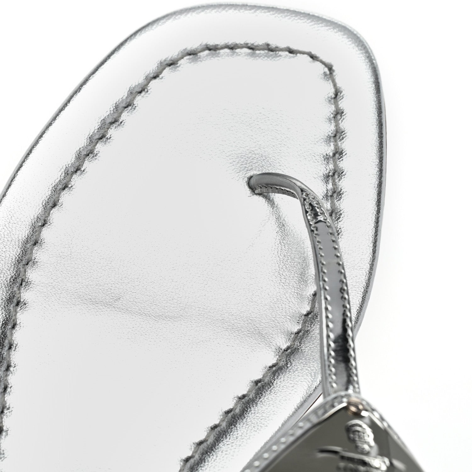 Prada Metallic Calfskin Metal Triangle Logo Slingback Flat Thong Sandals 38.5 Argento 10 of 12
